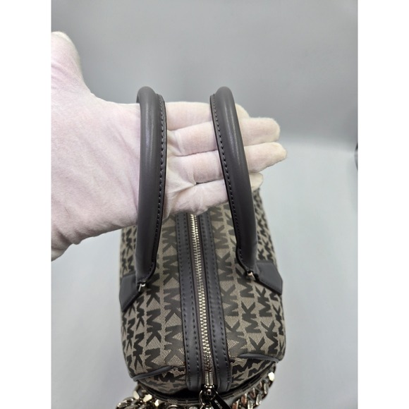 Michael Kors Monogram Satchel Handbag‎ Gray Canvas Leather Top Handle Bag MK - Picture 12 of 12